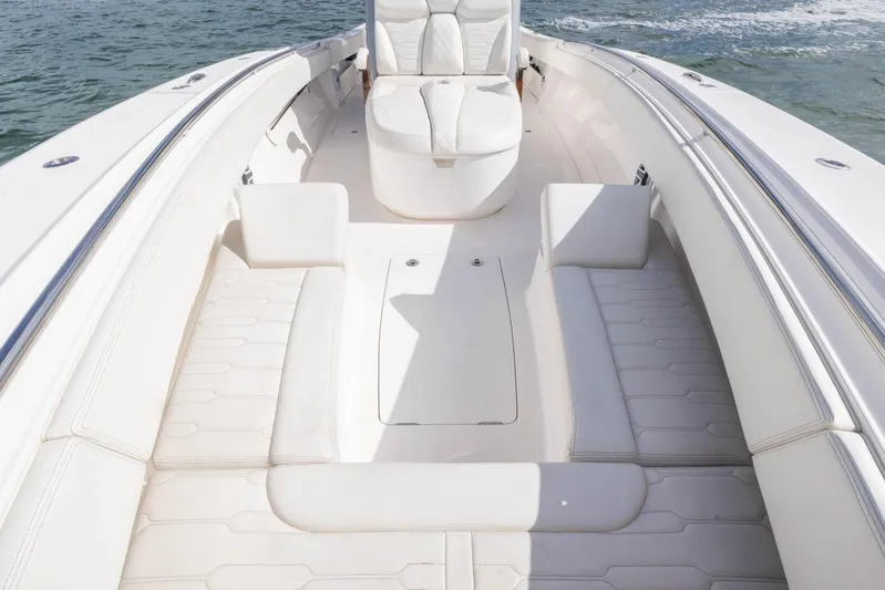 Big B Yacht Photos Pics Luxurious seating on 2024 Blackwater 43 Sportfish boat, showcasing elegant design and comfort.