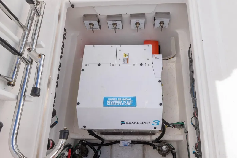 Big B Yacht Photos Pics Seakeeper 3 stabilizer in 2024 Blackwater 43 Sportfish boat compartment.