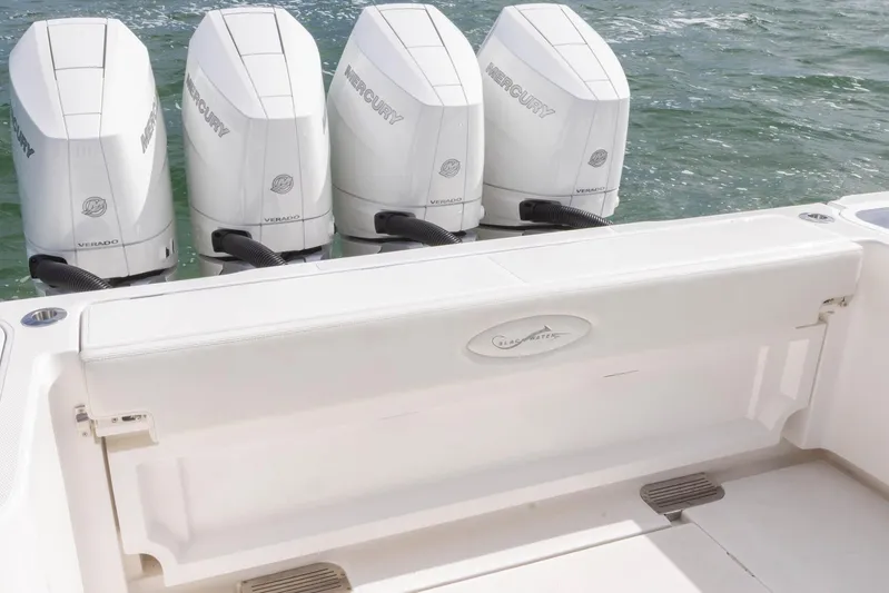 Big B Yacht Photos Pics 2024 Blackwater 43 Sportfish boat with four Mercury Verado engines on water.