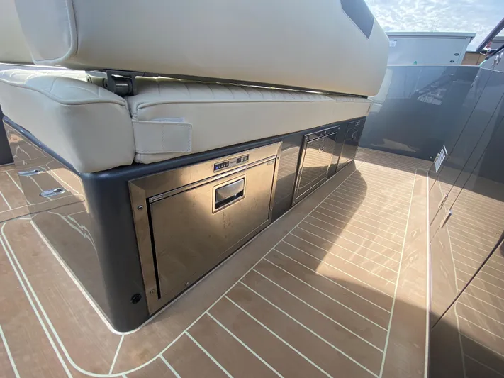  Yacht Photos Pics 2024 Solaris Power 40F Open yacht interior with sleek seating and modern design.