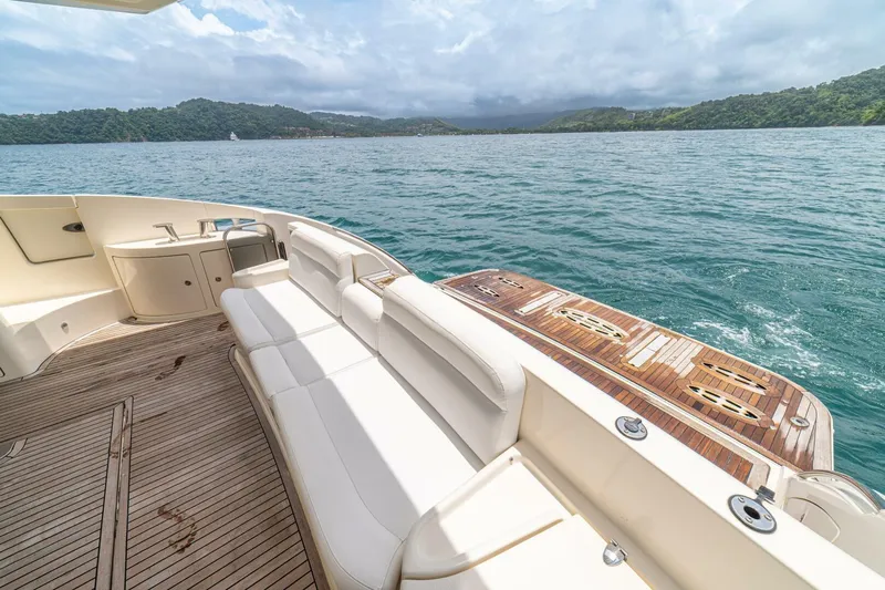 Hakuna Matata Yacht Photos Pics Luxurious 2007 Azimut 55 yacht deck with scenic ocean view.