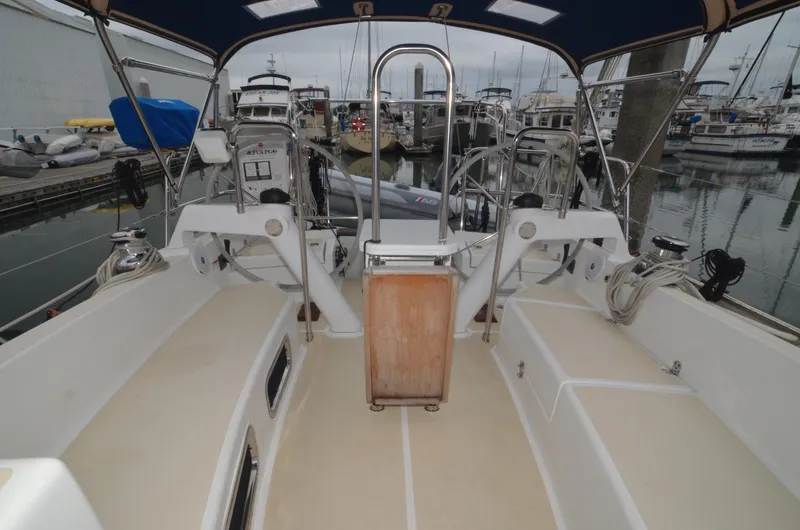 Tahlequah Yacht Photos Pics Cockpit of 2020 Tartan 365 sailboat docked at marina, featuring dual steering wheels.