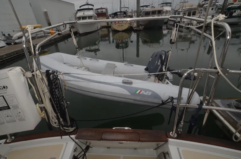 Tahlequah Yacht Photos Pics Tartan 365 yacht with inflatable dinghy docked at marina, 2020 model.