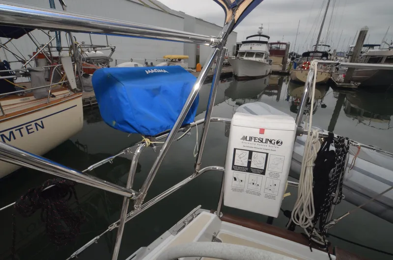 Tahlequah Yacht Photos Pics Tartan 365 sailboat, 2020 model, docked with Lifesling and covered grill on deck.