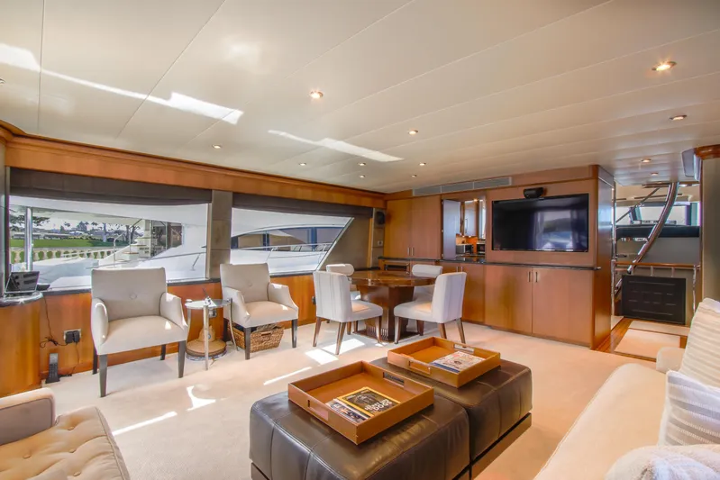 Front Row Yacht Photos Pics Luxurious interior of 2006 Northcoast Yachts Yachtfisher with elegant seating and modern amenities.