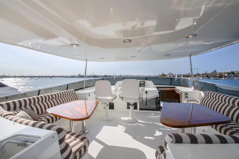 Front Row Yacht Photos Pics Luxurious 2006 Northcoast Yachts Yachtfisher with spacious deck and elegant seating.