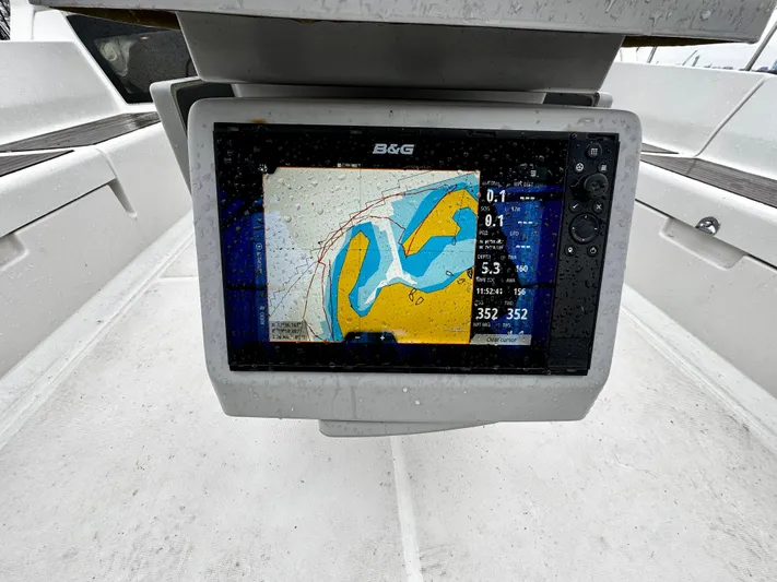  Yacht Photos Pics B&G navigation display on 2018 Beneteau Oceanis 45 sailboat, showing nautical chart.