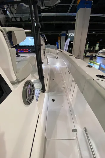  Yacht Photos Pics 2025 Edgewater 340CC boat interior with sleek design and modern features.