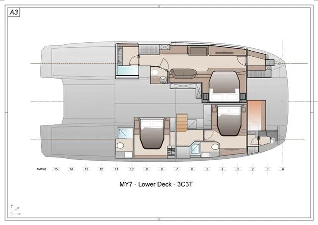  Yacht Photos Pics Floor plan of 2025 Fountaine Pajot VEYA YACHT V53 lower deck layout.