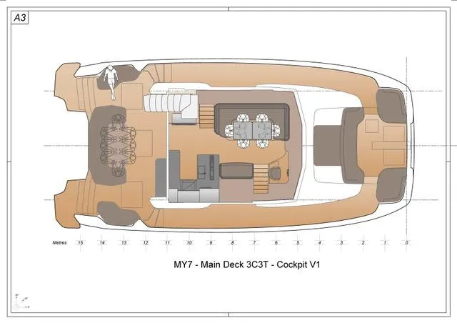  Yacht Photos Pics Deck layout of 2025 Fountaine Pajot VEYA YACHT V53, featuring spacious cockpit and dining area.