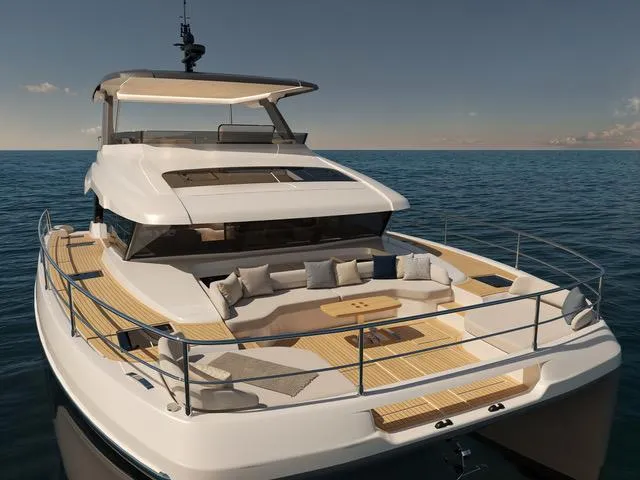  Yacht Photos Pics Luxurious 2025 Fountaine Pajot VEYA YACHT V53 on serene ocean waters.