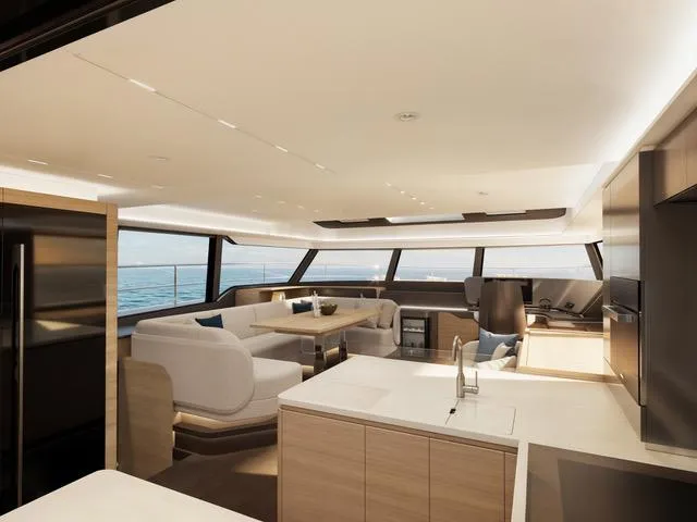  Yacht Photos Pics Luxurious interior of 2025 Fountaine Pajot VEYA YACHT V53 with modern design and ocean view.
