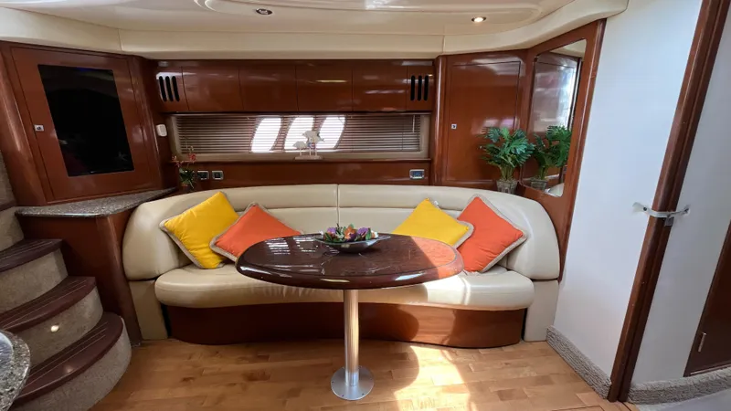 Lowest Price In Usa Yacht Photos Pics Luxurious 2008 Sea Ray 44 Sundancer yacht interior with cozy seating and vibrant cushions.