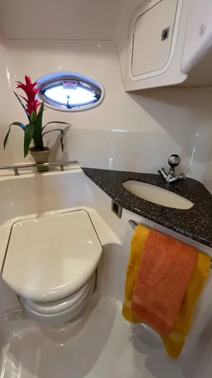 Lowest Price In Usa Yacht Photos Pics 2008 Sea Ray 44 Sundancer bathroom with modern fixtures and vibrant decor.