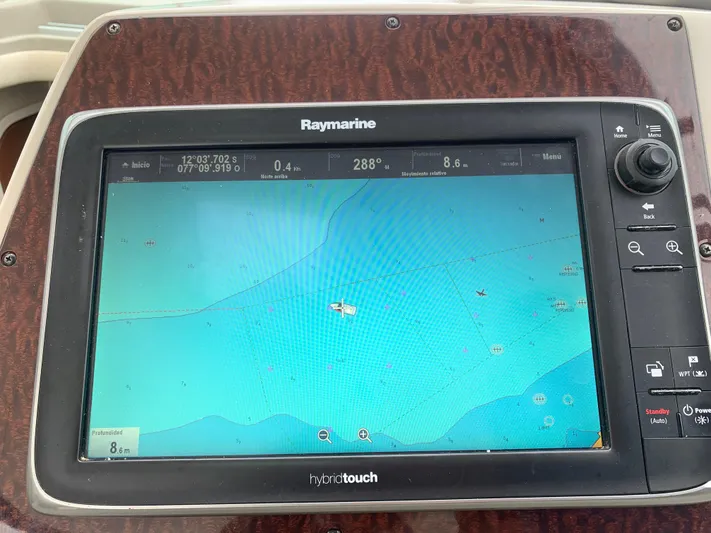 Knot On Call Yacht Photos Pics Raymarine navigation display on 2013 Sea Ray Sundancer 370 boat dashboard.