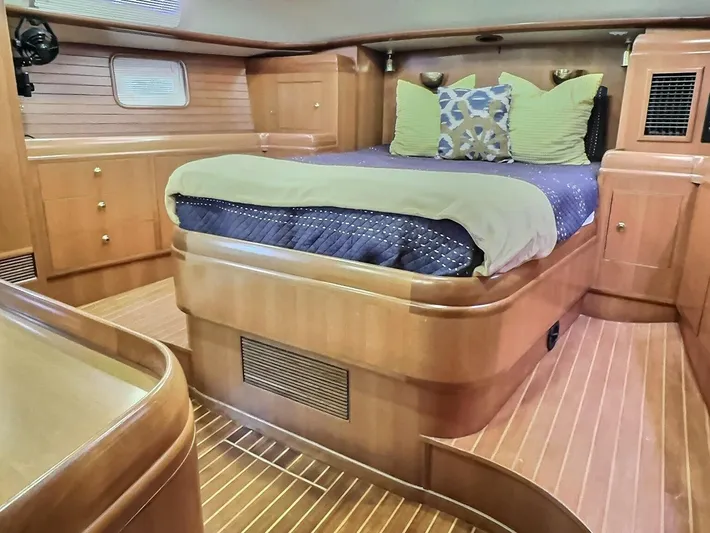 Celebrate Yacht Photos Pics Luxurious Taswell 58 yacht bedroom interior with wooden finish, 2003 model.