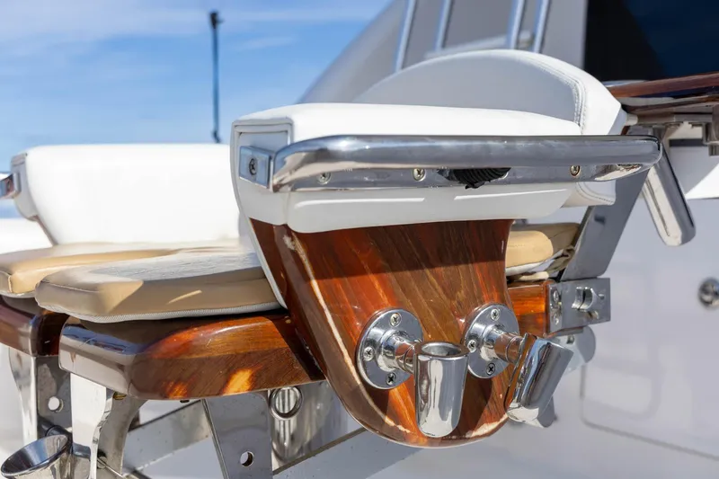 Pecado Yacht Photos Pics Luxury seating detail on a 2006 Bertram 510 Convertible yacht.