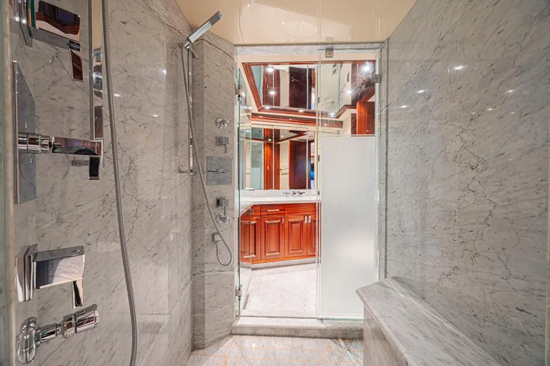 Cerca Trova Yacht Photos Pics Luxurious marble shower interior on a 2011 Westport 112 yacht.