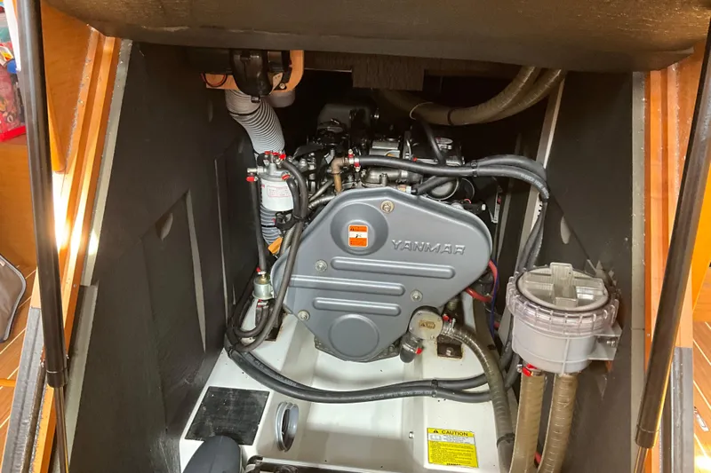 Epicurios Yacht Photos Pics Engine compartment of 2015 Jeanneau Sun Odyssey 469 sailboat with Yanmar engine.