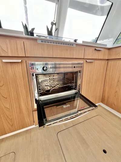 Tropicat Yacht Photos Pics Modern kitchen with open oven in 2024 Bali Catspace 40 yacht.