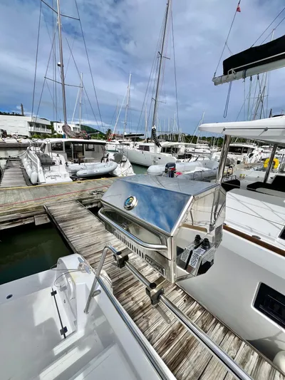 Tropicat Yacht Photos Pics 2024 Bali Catspace 40 yacht with grill at marina dock.