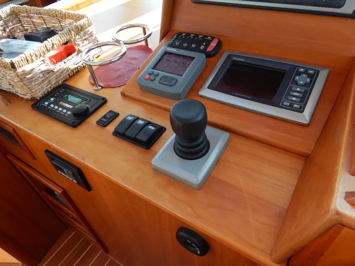 Yacht Photos Pics Control panel of a 2010 Sabre 40 Sedan yacht with navigation equipment.