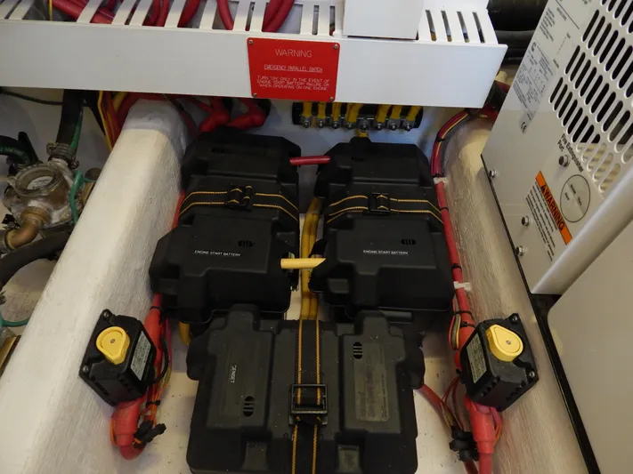  Yacht Photos Pics Engine compartment of 2010 Sabre 40 Sedan with batteries and wiring.
