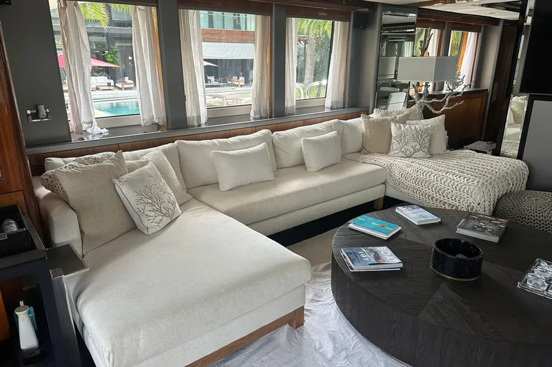 Blue Yacht Photos Pics Luxurious interior of 2011 Azimut 112 yacht with elegant seating and decor.