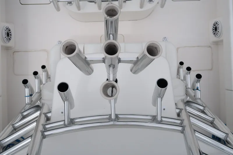 Bad Habit Yacht Photos Pics Rod holders on a 2016 Invincible 42 Open Fisherman boat.