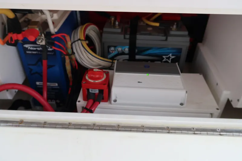 Bad Habit Yacht Photos Pics Battery compartment of a 2016 Invincible 42 Open Fisherman boat.