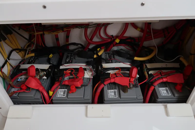 Bad Habit Yacht Photos Pics Battery compartment of 2016 Invincible 42 Open Fisherman boat with wiring.