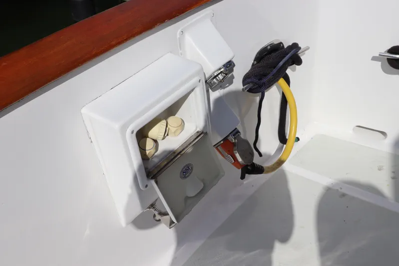 Sea Cow Yacht Photos Pics 2005 DeFever 49 Cockpit Motor Yacht electrical panel with cables and connectors.