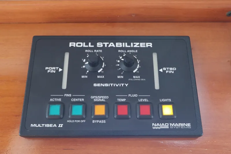 Sea Cow Yacht Photos Pics Roll stabilizer control panel on 2005 DeFever 49 Cockpit Motor Yacht by Naiad Marine Systems.
