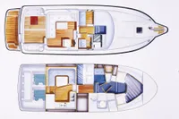 Floor plan of a 2005 Nimbus 380 Commander yacht, showcasing interior layout and design.