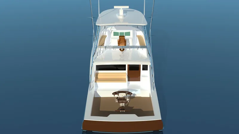  Yacht Photos Pics Guthrie Custom Sportfish 2020 on calm water, top view.