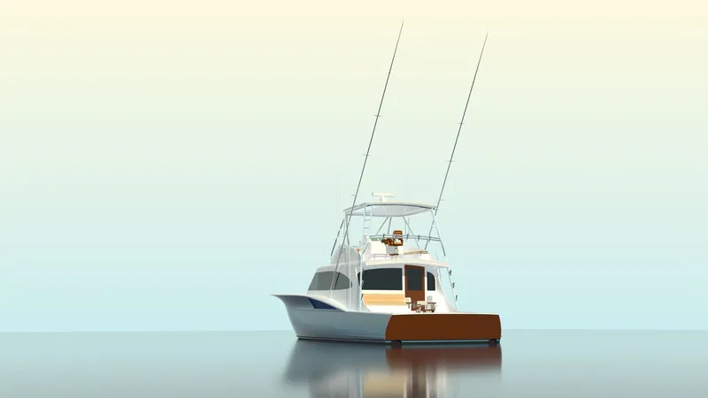  Yacht Photos Pics Guthrie Custom Sportfish 2020 on calm water at sunset.