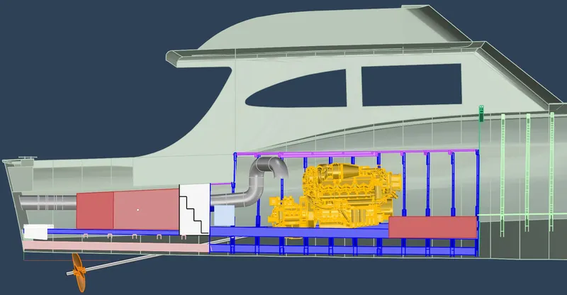  Yacht Photos Pics Cutaway view of 2020 Guthrie Custom Sportfish with engine and drivetrain.