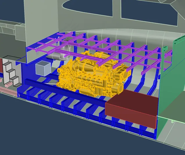  Yacht Photos Pics 3D rendering of a 2020 Guthrie Custom Sportfish engine room.