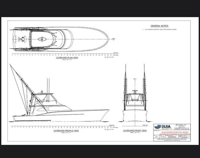  Yacht Photos Pics Technical drawing of Guthrie Custom Sportfish 2020 boat model.