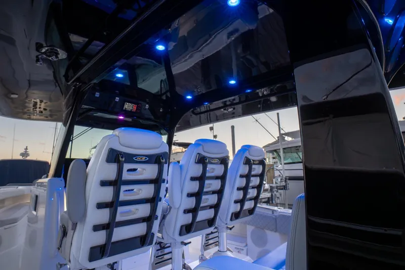  Yacht Photos Pics 2024 HCB 42 Lujo boat interior with illuminated seating and sleek design.