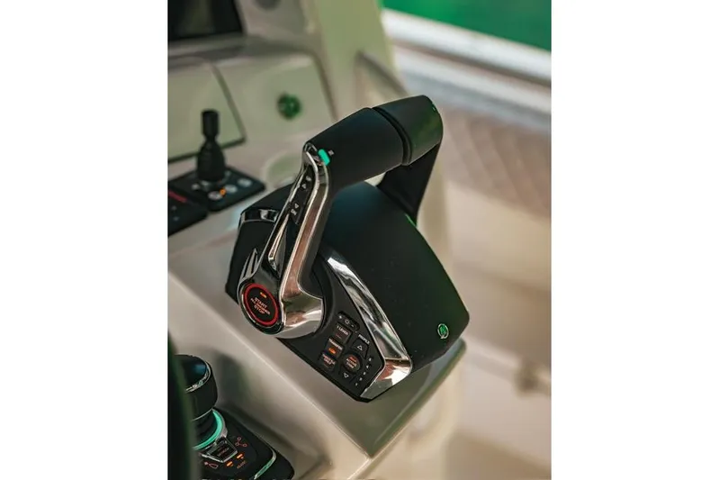  Yacht Photos Pics Throttle control of 2024 HCB 42 Lujo boat, showcasing advanced navigation technology.