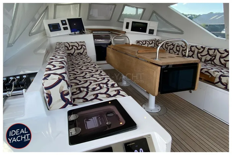 Mary Blue 3 Yacht Photos Pics Interior of 2008 Garcia 65ft Aluminium Centerboard yacht with modern seating and navigation equipment.
