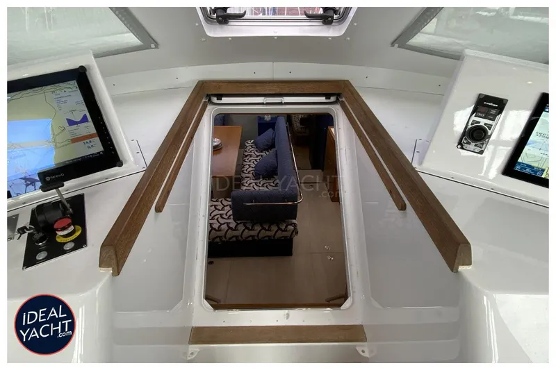 Mary Blue 3 Yacht Photos Pics Interior view of 2008 Garcia 65ft Aluminium Centerboard yacht with navigation screens.