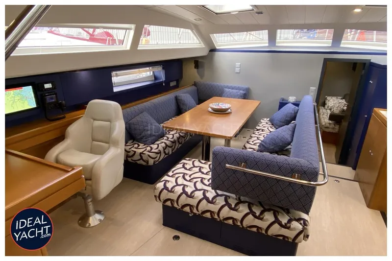 Mary Blue 3 Yacht Photos Pics Luxurious interior of 2008 Garcia 65ft Aluminium Centerboard yacht with plush seating and dining area.