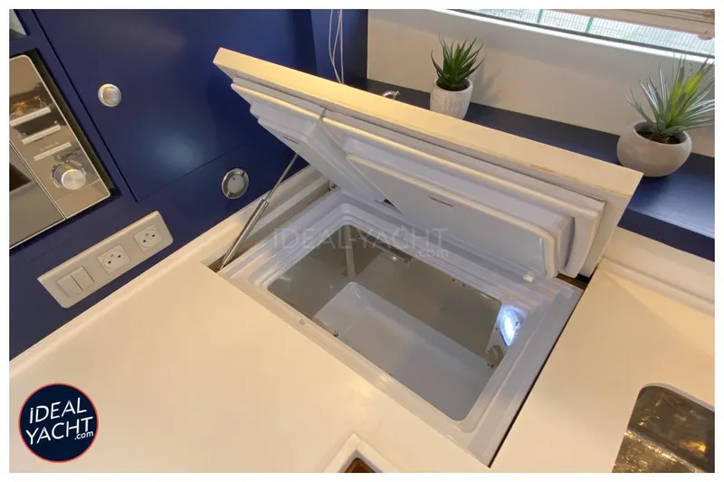 Mary Blue 3 Yacht Photos Pics Open refrigerator in Garcia 65ft Aluminium Centerboard yacht kitchen, 2008 model, with modern design.