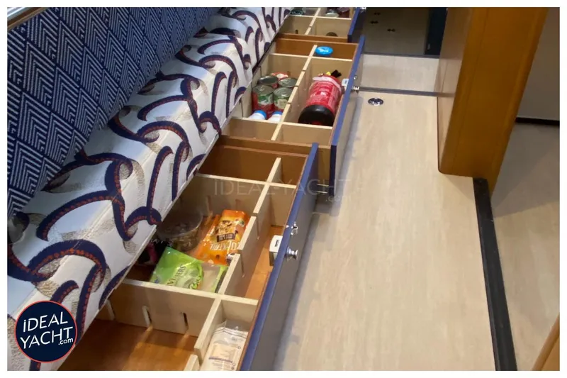 Mary Blue 3 Yacht Photos Pics Storage drawers under seating on a 2008 Garcia 65ft Aluminium Centerboard yacht.