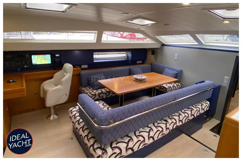 Mary Blue 3 Yacht Photos Pics Luxurious interior of 2008 Garcia 65ft Aluminium Centerboard yacht with plush seating and navigation area.