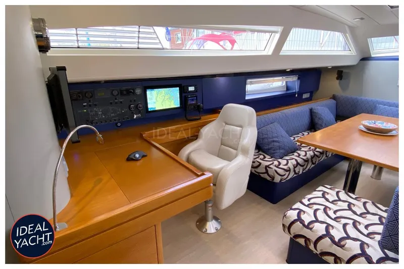Mary Blue 3 Yacht Photos Pics Interior of 2008 Garcia 65ft Aluminium Centerboard yacht with navigation station and seating area.