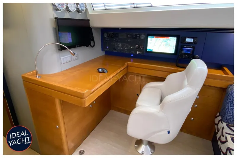 Mary Blue 3 Yacht Photos Pics Navigation station of 2008 Garcia 65ft Aluminium Centerboard yacht with modern controls and seating.