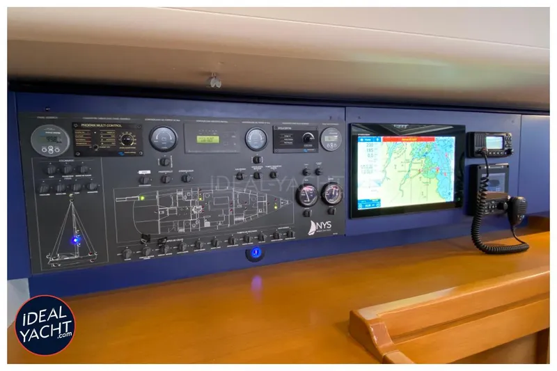Mary Blue 3 Yacht Photos Pics Control panel of 2008 Garcia 65ft Aluminium Centerboard yacht with navigation display and communication equipment.